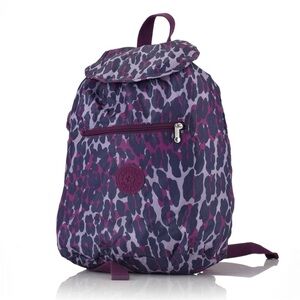 Kipling Purple Animal Leopard Print Small Foldable Backpack